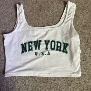 Shein White New York Crop Top